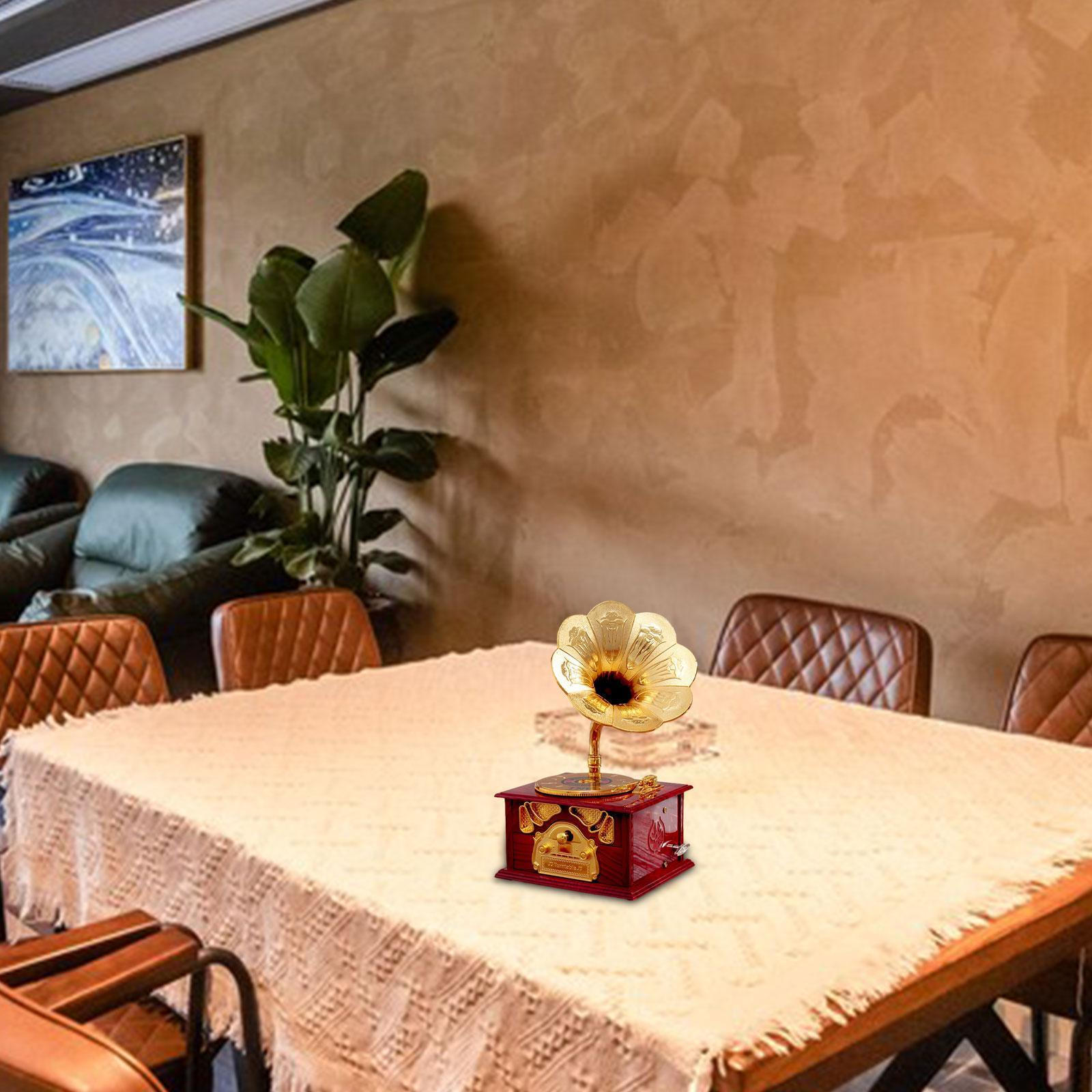 

Античний грамофон Музична шкатулка Настільний дисплей Фонограф Модель 12x11x23 см для ювелірних виробів домашнього офісу Red Box