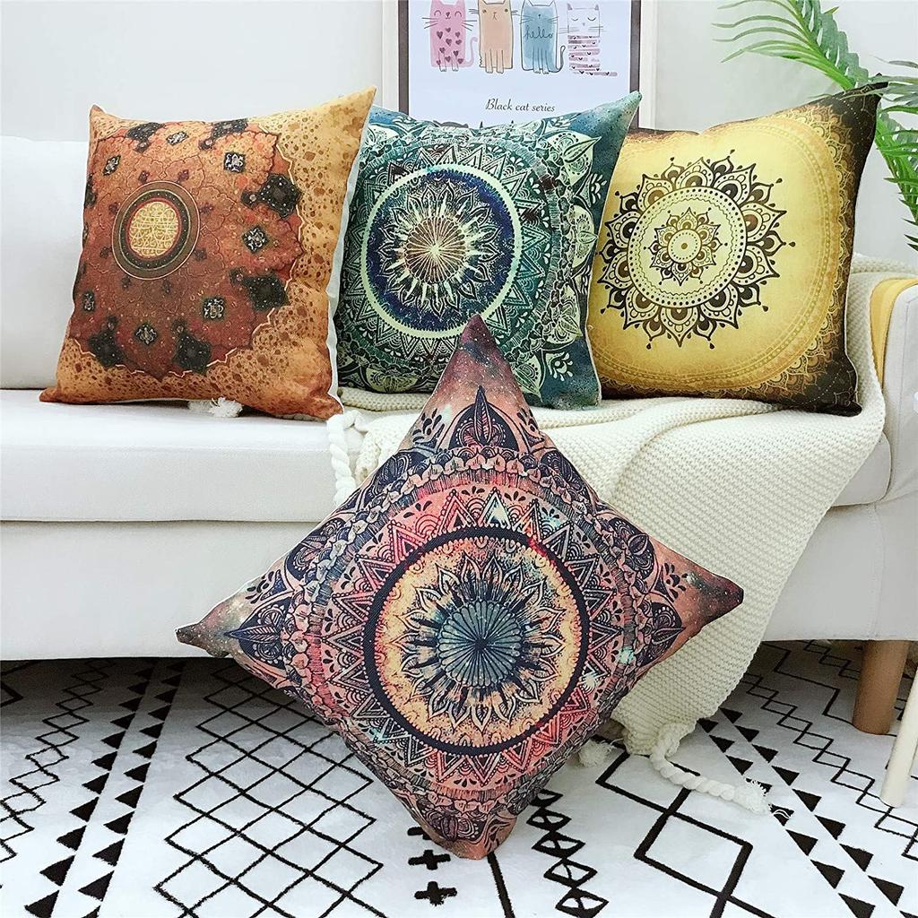 Indische Mandala Kissenbezug Leinen Kissenbezug Dekoration Heimdekoration Für Haus Wohnzimmer Schlafzimmer Sofa Auto 40X40 50X50 60X60