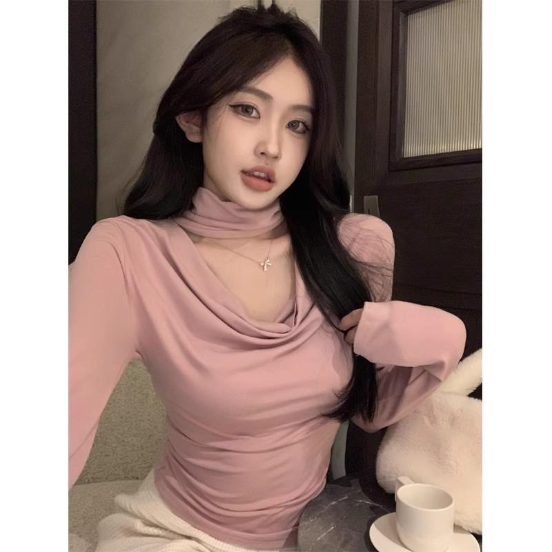 

2024 Youthful & Affordable Cowl Neck Cutout T-Shirt: Age-Reducing, Slimming, Versatile Autumn/Winter Base Layer Small чёрный