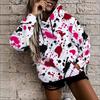Women Plus Size White Blue Gray Printed Long Sleeve Drawstring Hood Kangaroo Pocket Pullover Hoodie