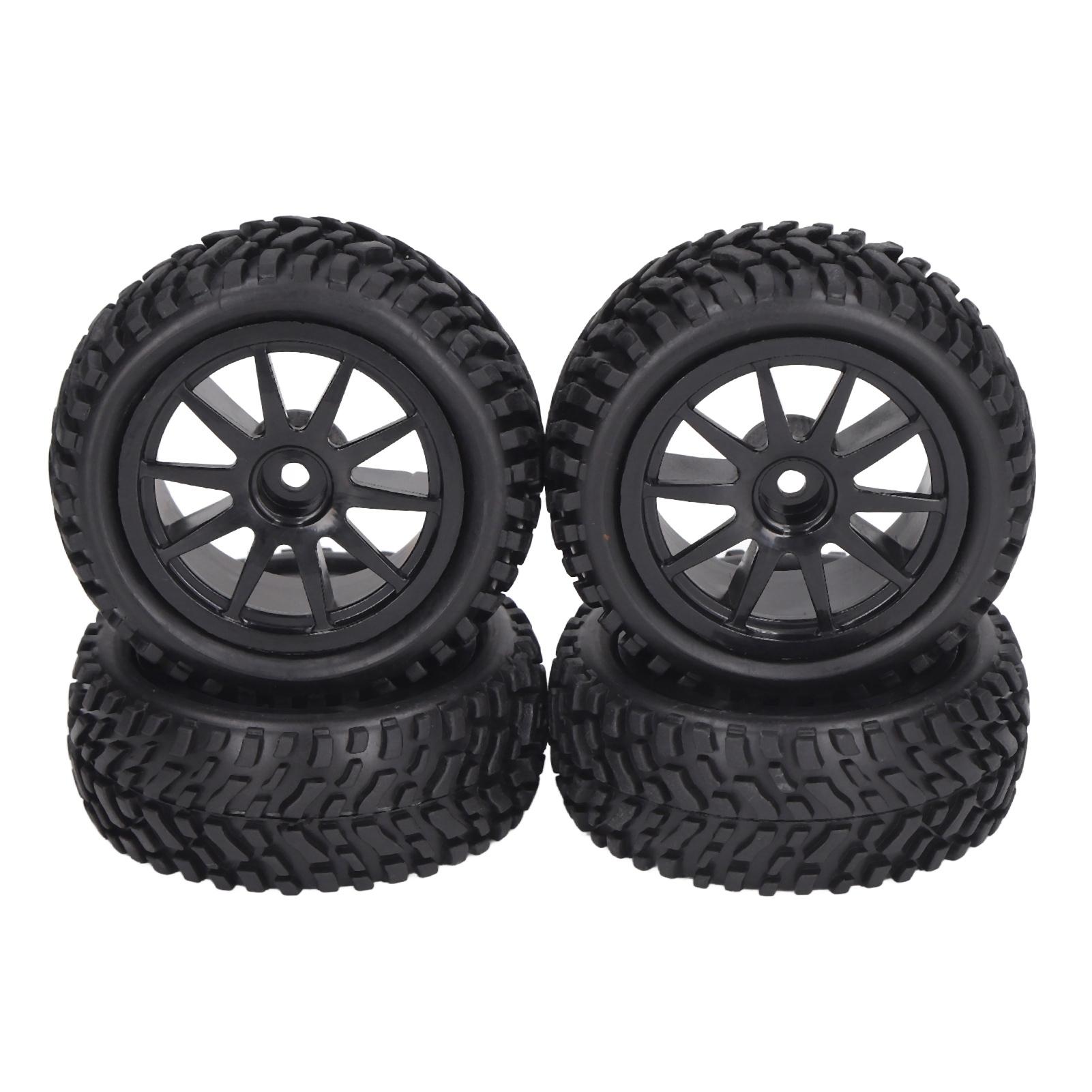 

4PCS RC Tires and Wheel 10 Spoke Plastic Wheel Rims Rubber Tires Set RC Replacement Tyres for 1/16 RC Car Black