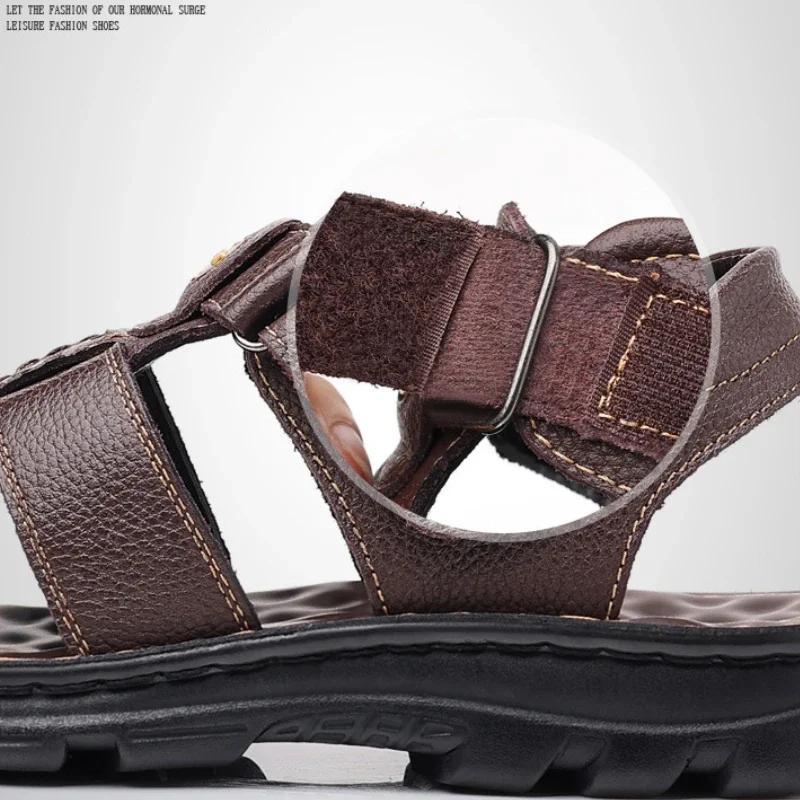 Luxury Men Sandals High Quality Genuine Leather Shoes for Men Outdoor Non-slip Beach Shoes Fashion Designer Cowhide Men Slippers