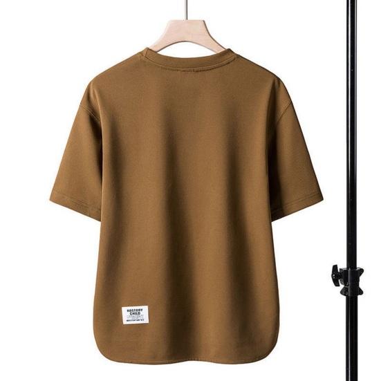 Summer Men Top O Neck Loose Irregular Split Hem Short Sleeves Solid Color Thin Pullover Elastic Casual Pullover Daily Sport T-shirt