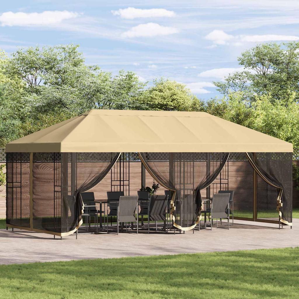 Pavilion with Side Walls 6 X 3 M Cream Polyester and Steel 190