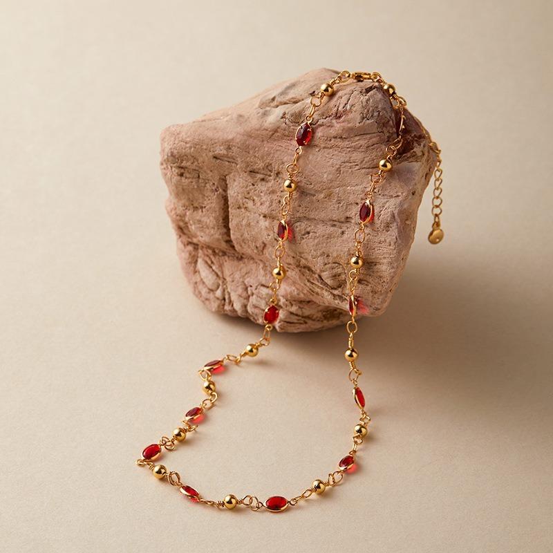 Collana clavicola in rame placcato oro K, fatta a mano, regolabile, con vetro colorato