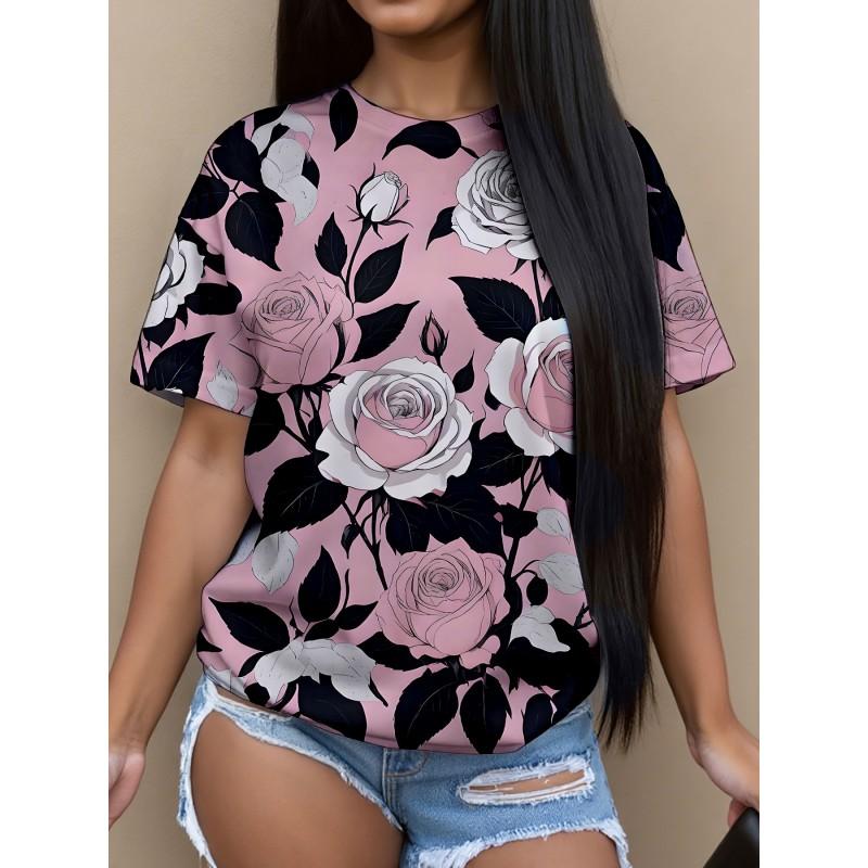 Womens Casual Round Neck Short Sleeve T-Shirt With Butterfly Print Loose Fit 2025