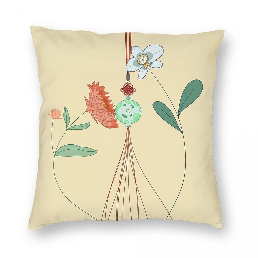 Grow Together Chinese Knot Square Pillowcase Polyester Linen Velvet Pattern Zip Decor Sofa Wholesale