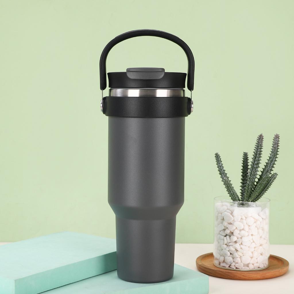 Simple Portable Stainless Steel Thermos Cup Large Capacity Double Vacuum Ice Bullock Cup with Straw Double Drinking Cup