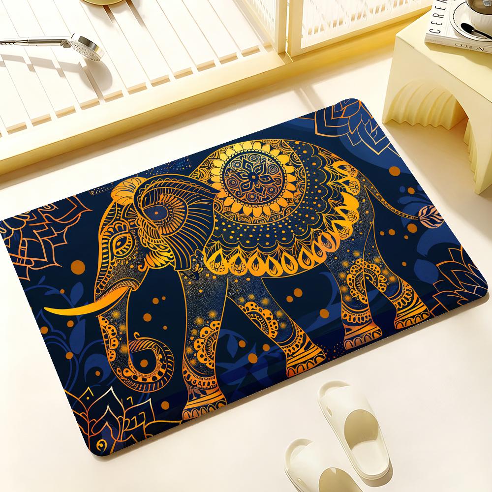 Elephant Mandala Art Floor Mat Cozy Flannel Soft Thick Non Slip Mat For Living Room Bedroom Kitchen Decor Rugs