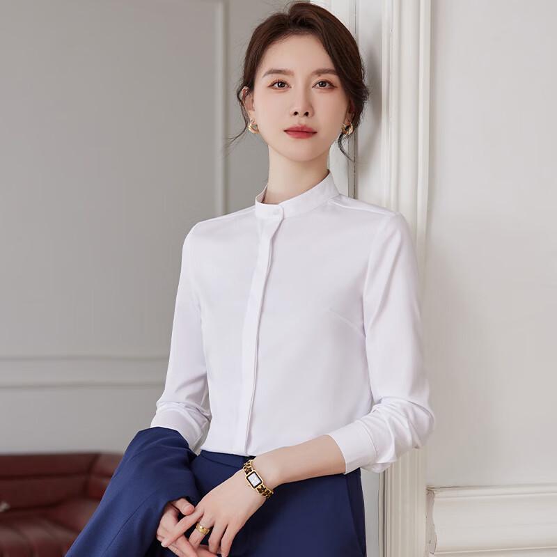 Teluoman Women s Professional Long-Sleeve Stand-Collar Blouse Various Sizes