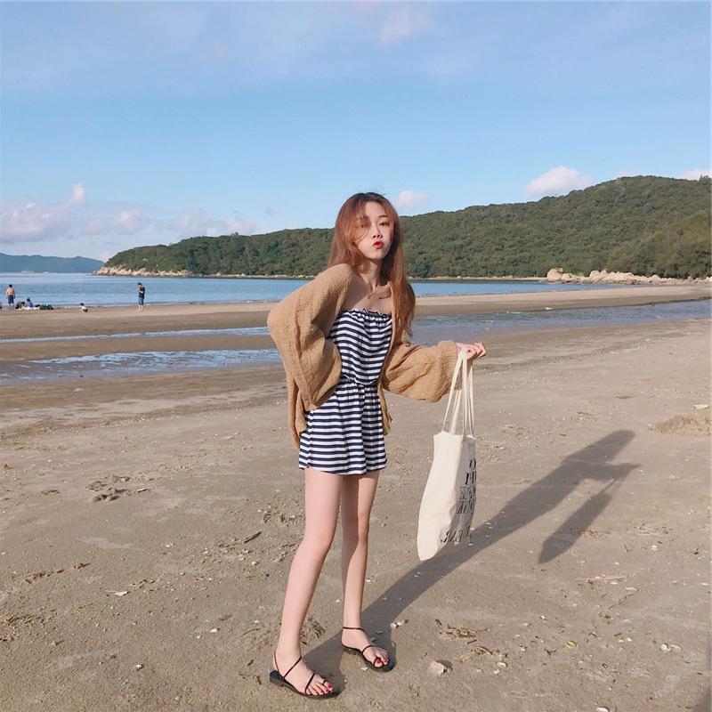 Korean Summer V-Neck Beach Cardigan - Loose Fit Sun Protection for Women