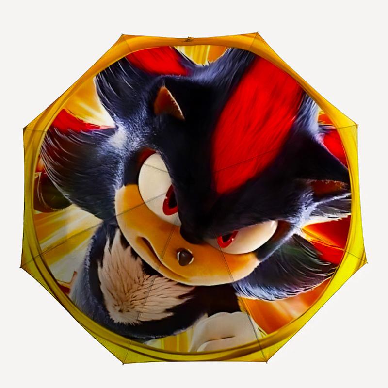 1pc Sonic Movie Automatic Folding Umbrella - Compact 8-Rib Design, Durable Plastic & Iron, Perfect Gift for Friends & Family, Outdoor Umbrella, Fashio