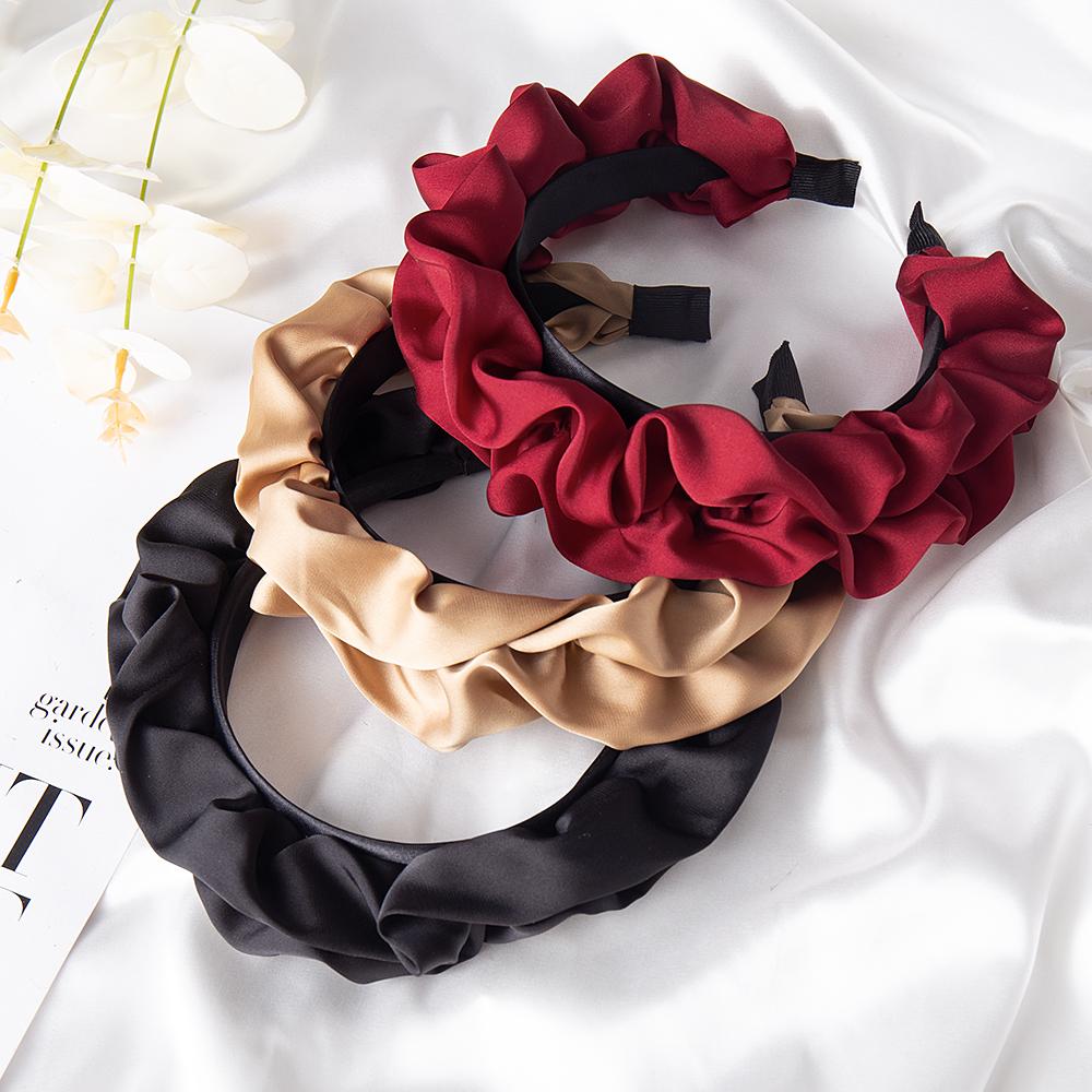 Modische Haarreifen, Haarbänder für Frauen und Mädchen, Blumen, einfarbig, Slik-Stirnbänder, plissiertes breites Haarband, Haar-Accessoires, Kopfbedeckungen