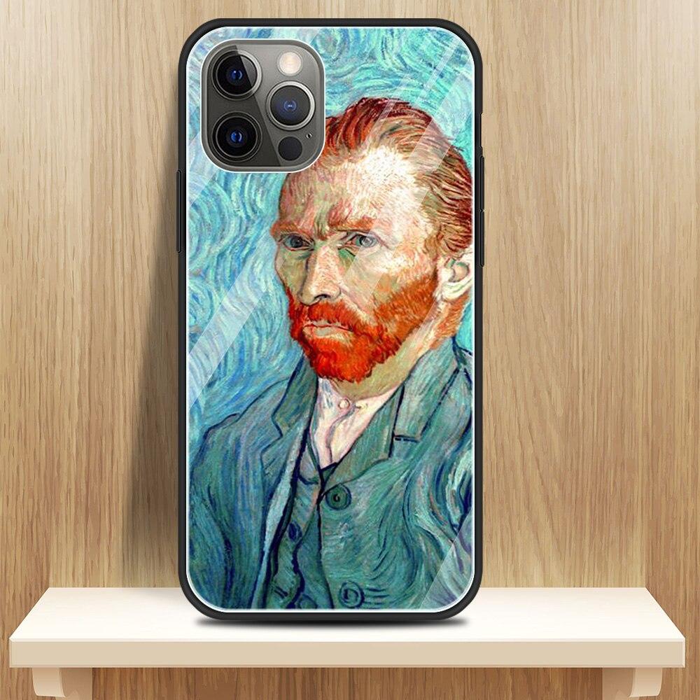 Glass Cover For iPhone 14 13 12 11 Pro X XS Max XR 8 7 6 6S Plus Case Protective Capa Fundas Van Gogh Paintings Starry Night