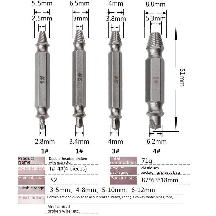 Titanium-Plated Screw Extractor Set with Double-Headed Bits