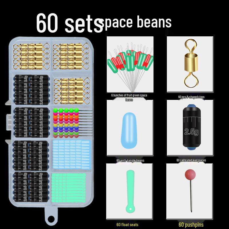 Space Bean Super Tight Silicone Anti-Tangle Fishing Set: 8-Shaped Ring, Scaled Lead Float, Sub-line Clip, Gear Accessories.
