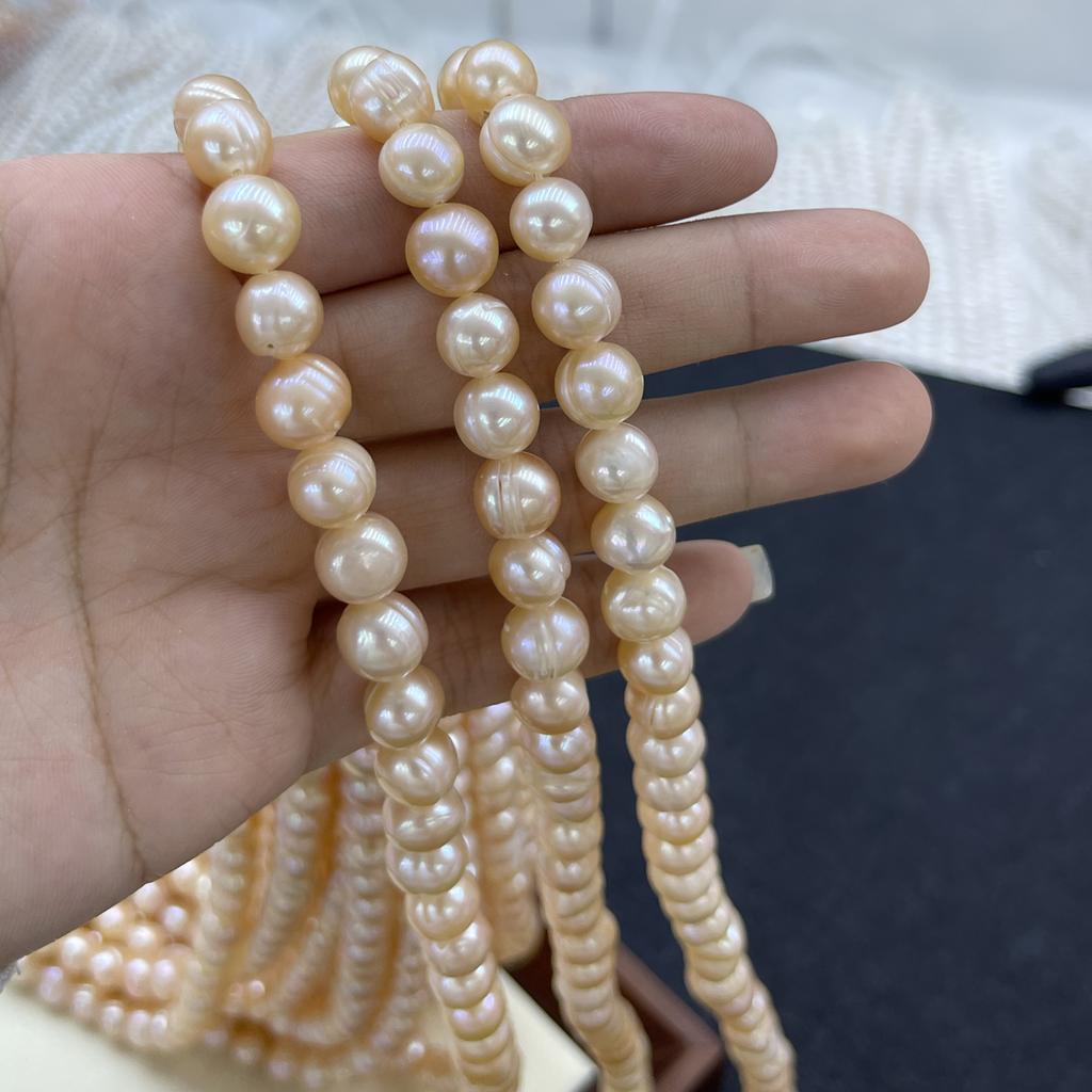 1String, White Pink Purple Natural Freshwater Pearls, Handmade Near Round Beads for Jewelry Making DIY Crafts (Beads 9-10mm, Length 36cm)