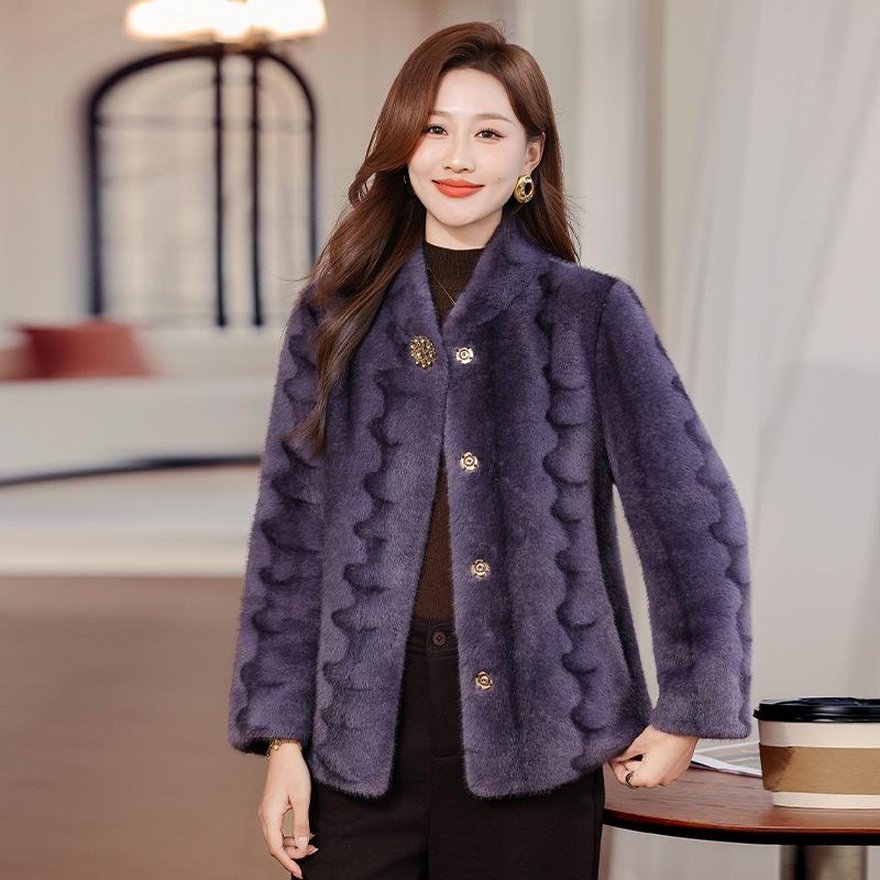Noble Lady Winter Plush Faux Fur Coat for Middle-aged & Elderly Women