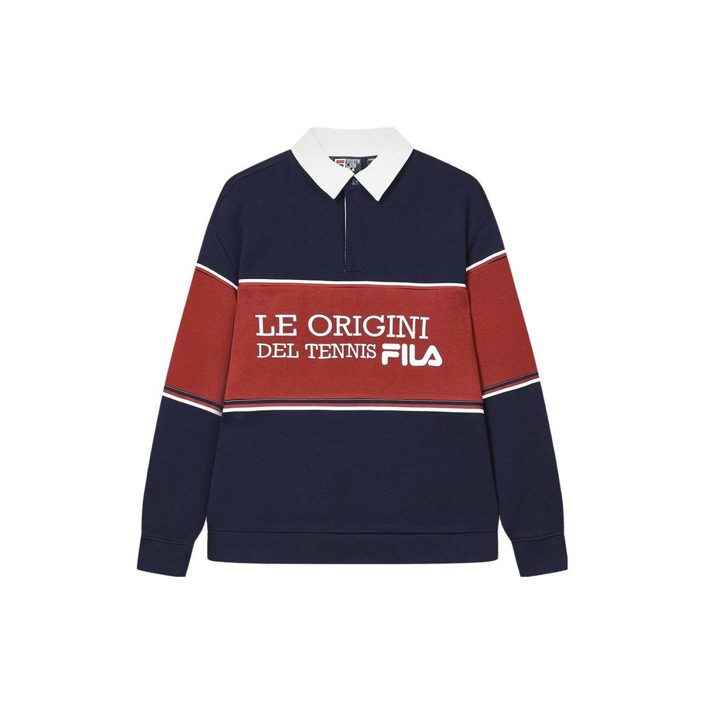 Fila Color Block Casual Long Sleeve Polo Shirt Men Tops Dark-Navy F11M349202FDB