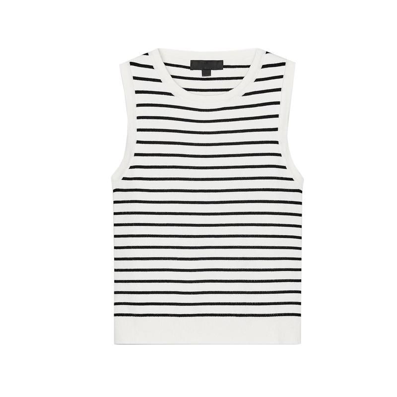 Spring New Women clothes European and American All-Match Stripe round Neck Sleeveless Simple Knit vest Top 5755030