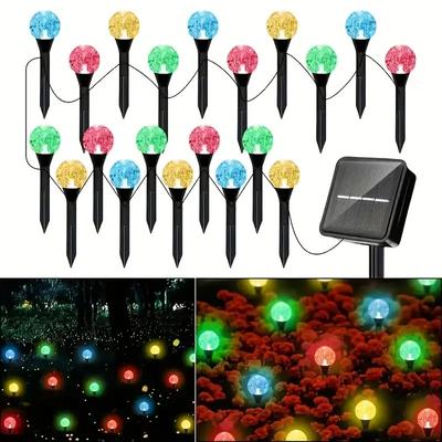 15/20 In 1 Solar Crystal Lights Outdoor MultiColor Fairy String Decor Plastic Stake Mounted Solar Charged Garden Pathway Light