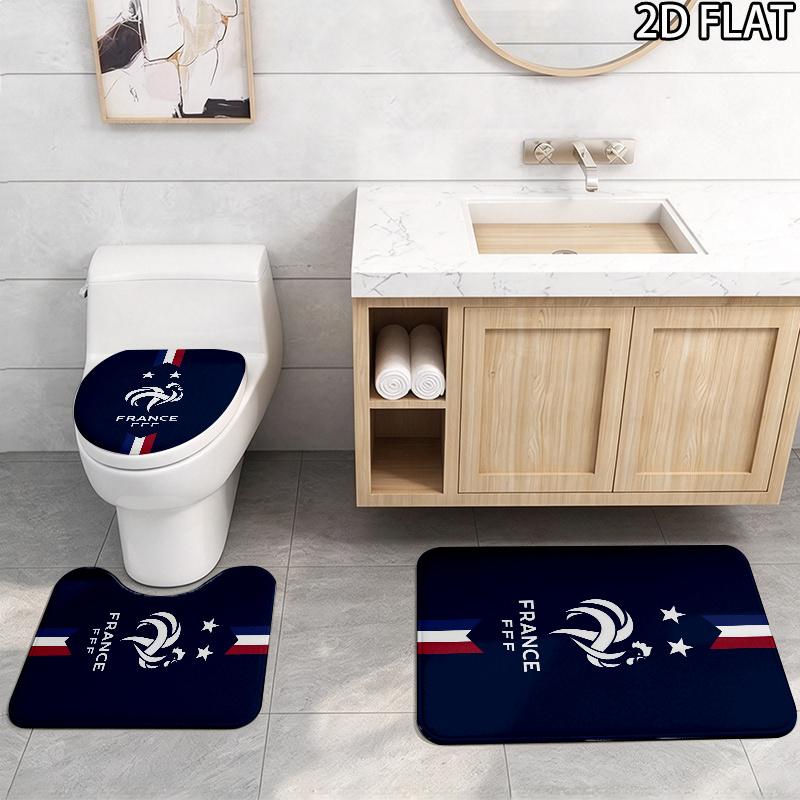 France football logo 3pcs Pattern Flannel Nonslip Absorbent Washable Decorative Bathroom Home Toilet Seat Cover Mat Set