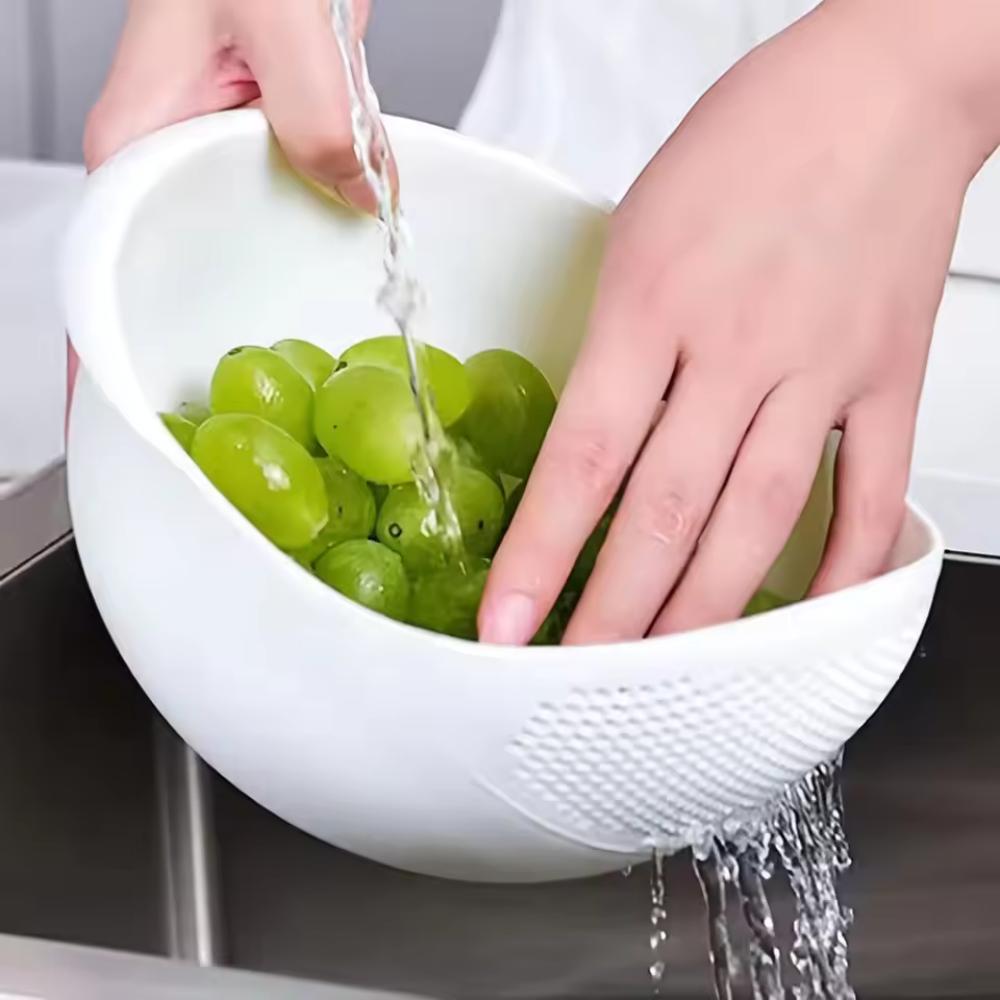Multifunctional Food Grade Plastic Rice Washer Kitchen Vegetable Fruit Colander Drain Basket Non Leakage Washing Basin