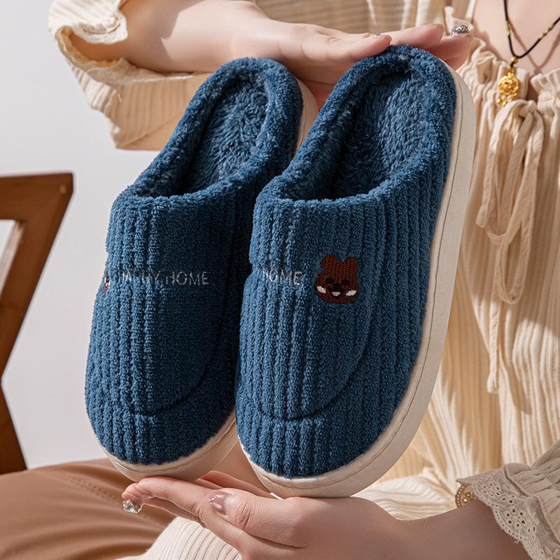 Cotton slippers women's autumn and winter couple home slippers indoor confinement shoes warm cotton shoes non-slip plush cotton drag men's winter