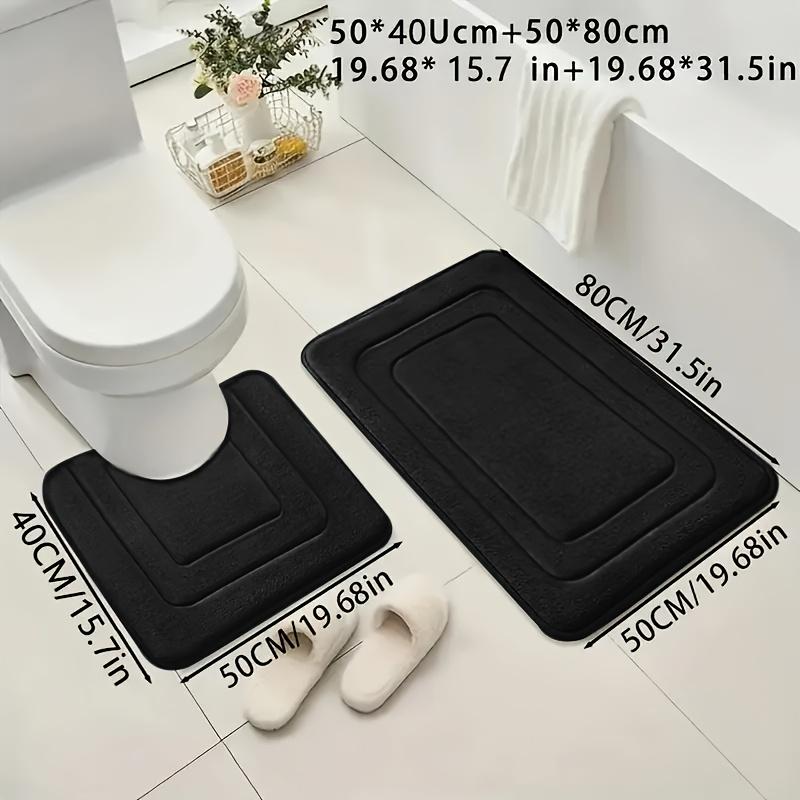 2pcs Coral Fleece Bathroom Rug Set - Comfortable Standing Mat U-Shaped Toilet Mat, Non-Slip Mat, Thickened, Quick-Drying, Comfortable Standing Mat