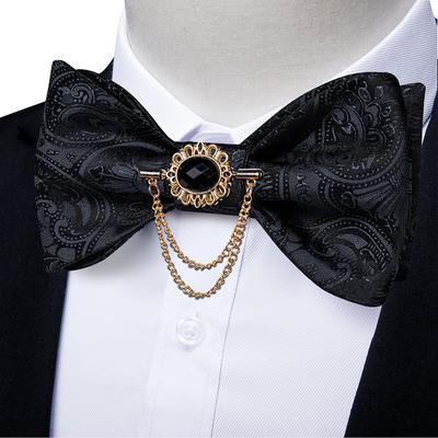 Klassikalised mustad kikilipsid meestele siidist liblikas eelnevalt seotud kikilips taskurätik mansetinööbid ülikonna komplekt kikilipsud