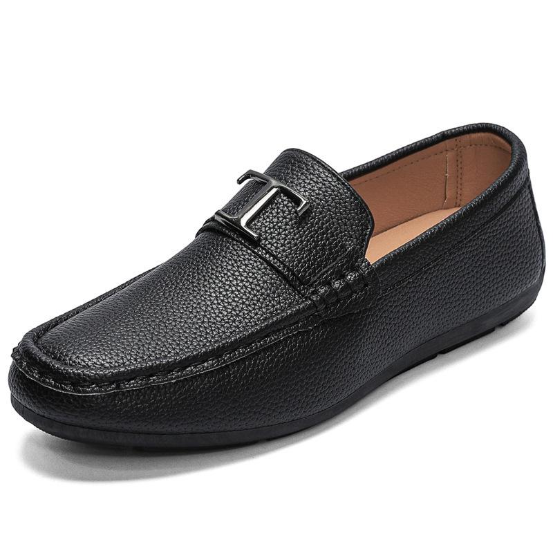 Spring and Autumn new casual shoes metal lazy driving shoes leather shoes low-top shoes 39