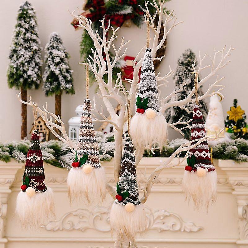 Hanging Gnome Christmas Ornament with LED Lights, Adorable Faceless Doll, Plush Gnome Santa Doll, Glowing Old Man Minifigure Tree Ornament (5pcs)