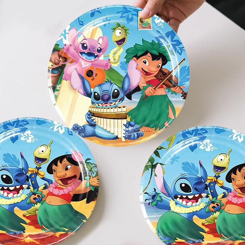 Star Baby Stitch Themed Tableware Set Flag Balloon Disposable Paper Plate Tissue Tablecloth Party