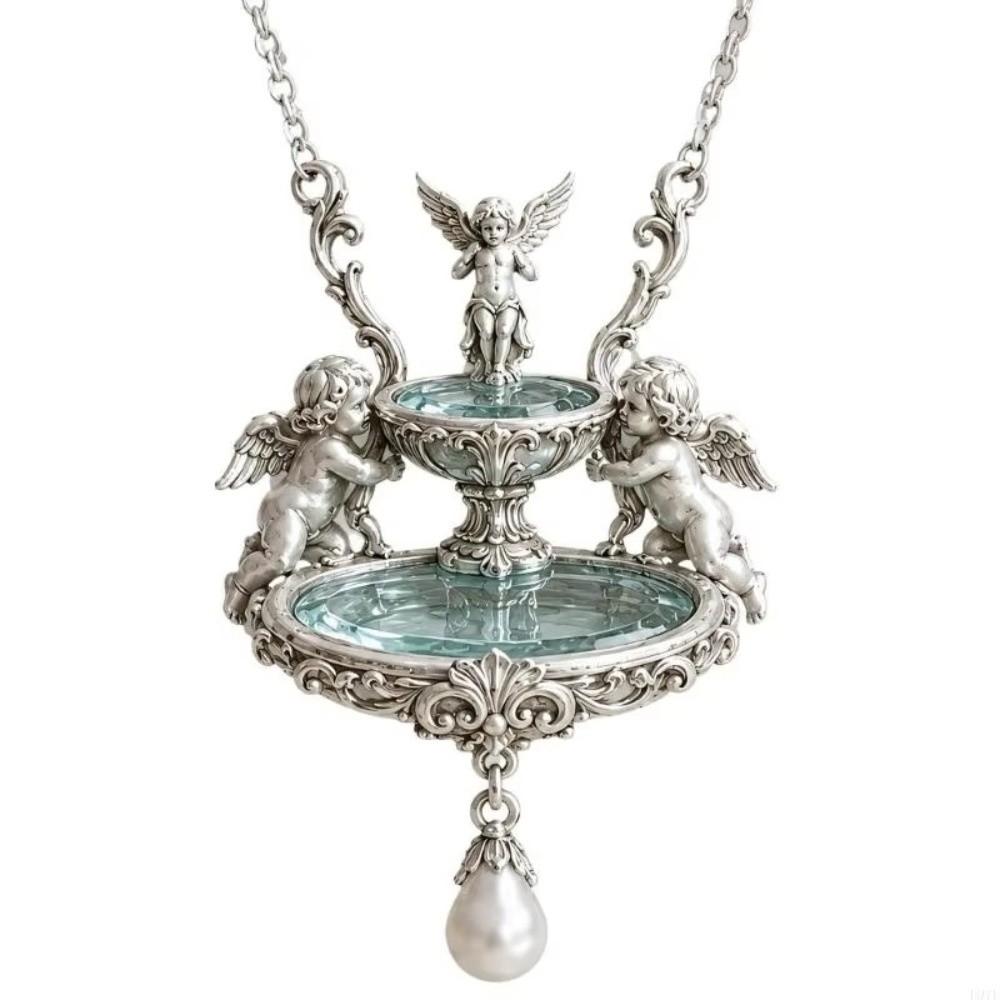 Retro Design Clavicle Chain Embossed Detail Wishing Fountain Necklace  Vintage Fashion