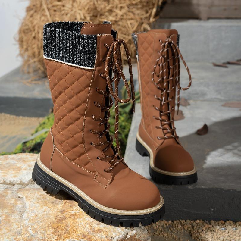 Lace-up Woolen Mid-leg Boots Women's Winter 2025 New Fleece Platform Size Muffin Martin Boots