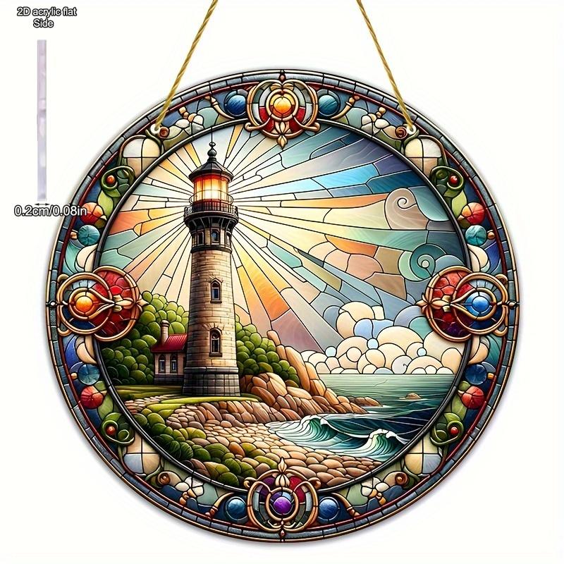 Christmas Vintage Truck Lighthouse Suncatcher Window Decor Wreath Sign Scene, Novelty Home Decor, Perfect Durable for Bedroom