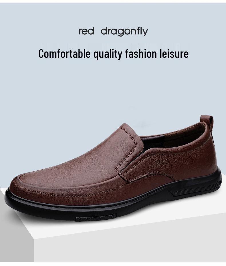 Men's Autumn Casual Slip-On Loafers: First Layer Cowhide Leather, Thick Sole, Breathable for Middle-Aged.