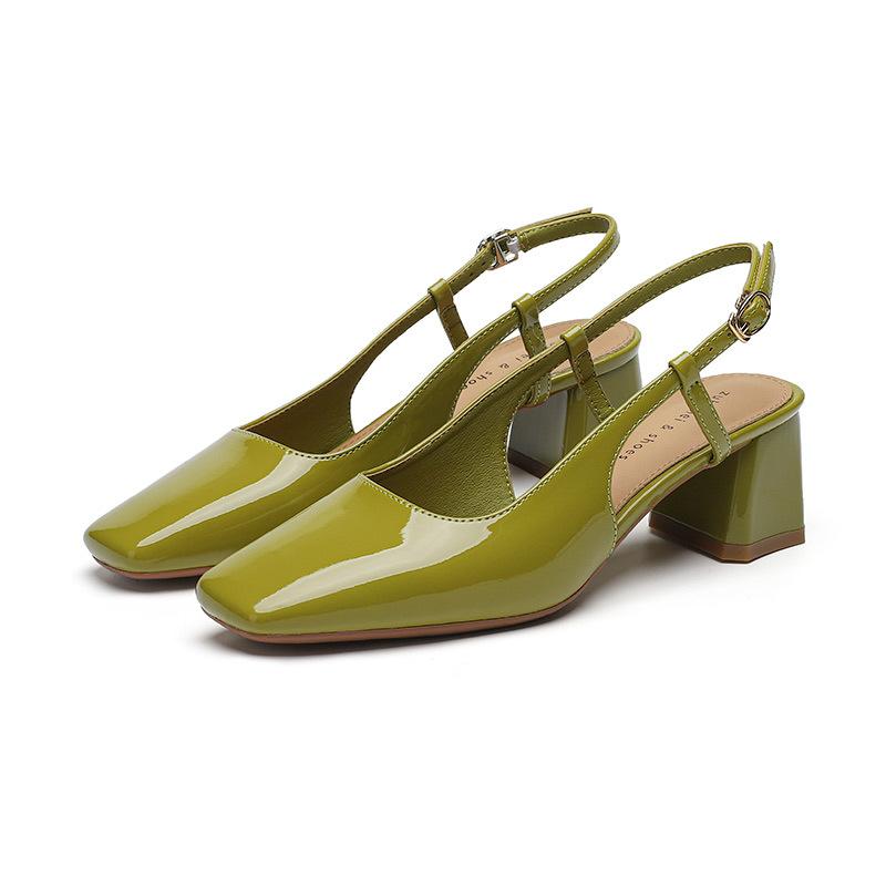 

99 лакированная кожаная сумка голова задняя пустые босоножки на высоком каблуке новые квадратные босоножки темперамент банкет толстые каблуки одиночные туфли женщины 39