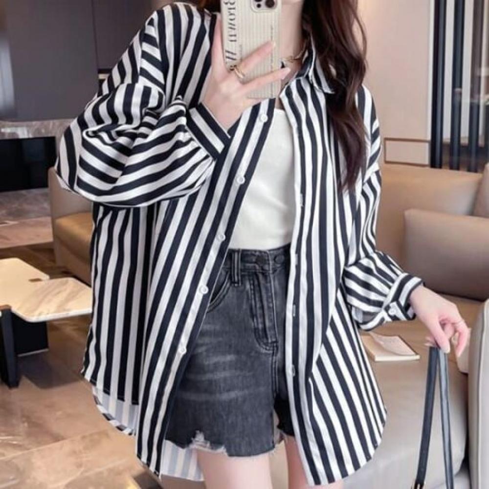 Navava Casual Daily Stripe Long Sleeve Shirt Nb2536