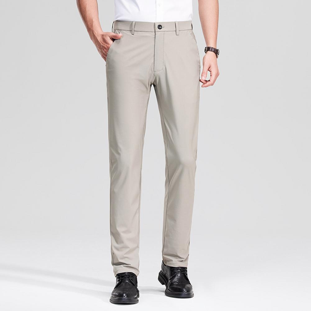 Men Suit Pants Slim Fit Solid Color Zipper Button Closure Straight Formal Business Style Pockets Office Dating Long Trousers
