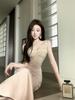 French Elegant Heavy Beaded Strappy Winter Slim-fit Evening Gown