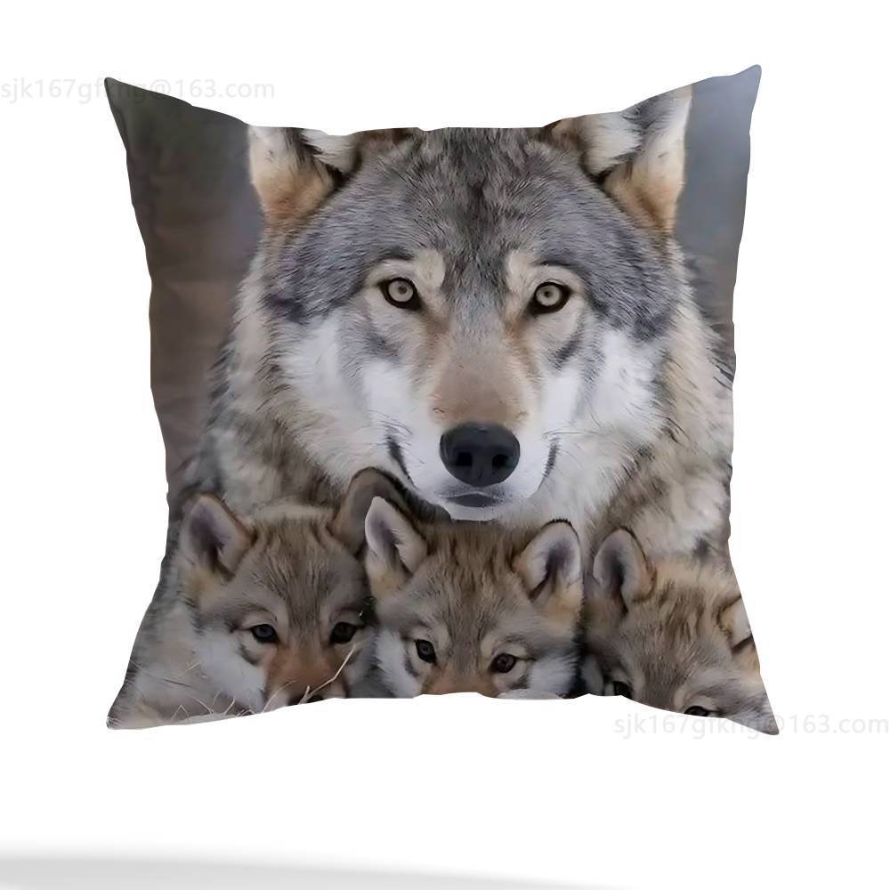 Wolf Pillow Case Square Double-Sided Printing Short Plush Sofa Cushion Cover Bedroom Bedside Pillow