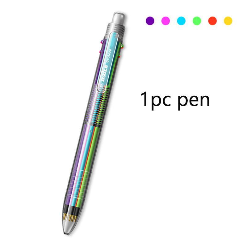 6 In1 Creative Multicolor Ballpoint Pen 0.7mm 6 Colors Ink Shool Office Painting Writing Kawaii Stationery Birthday Present