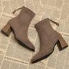 Vintage Square Toe Women Ankle Boots Fashion Zippers Thick Heels Shoes Winter Elegant Mordern Short Boot