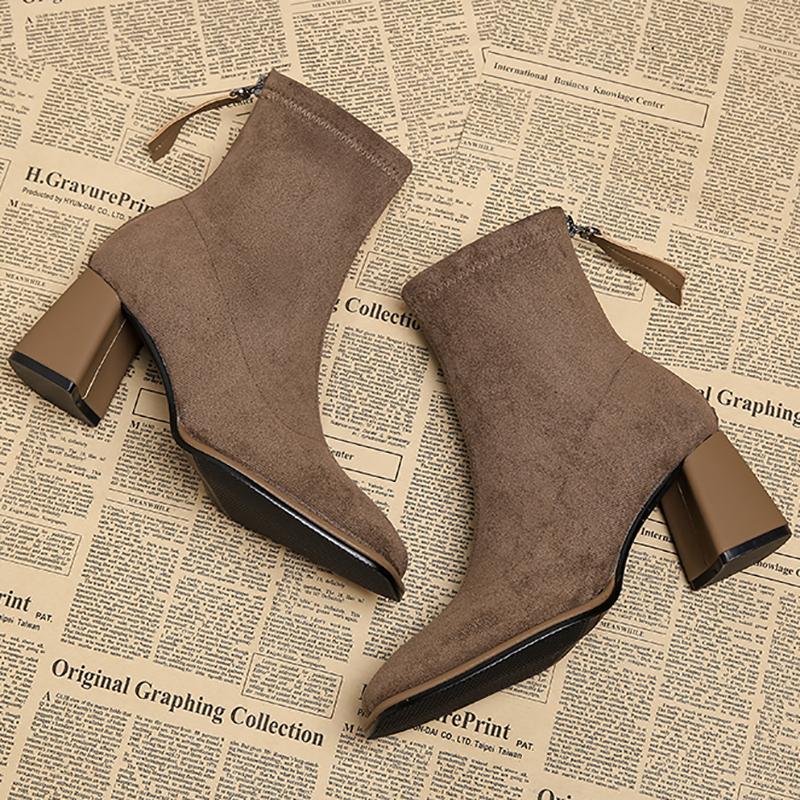 Vintage Square Toe Women Ankle Boots Fashion Zippers Thick Heels Shoes Winter Elegant Mordern Short Boot