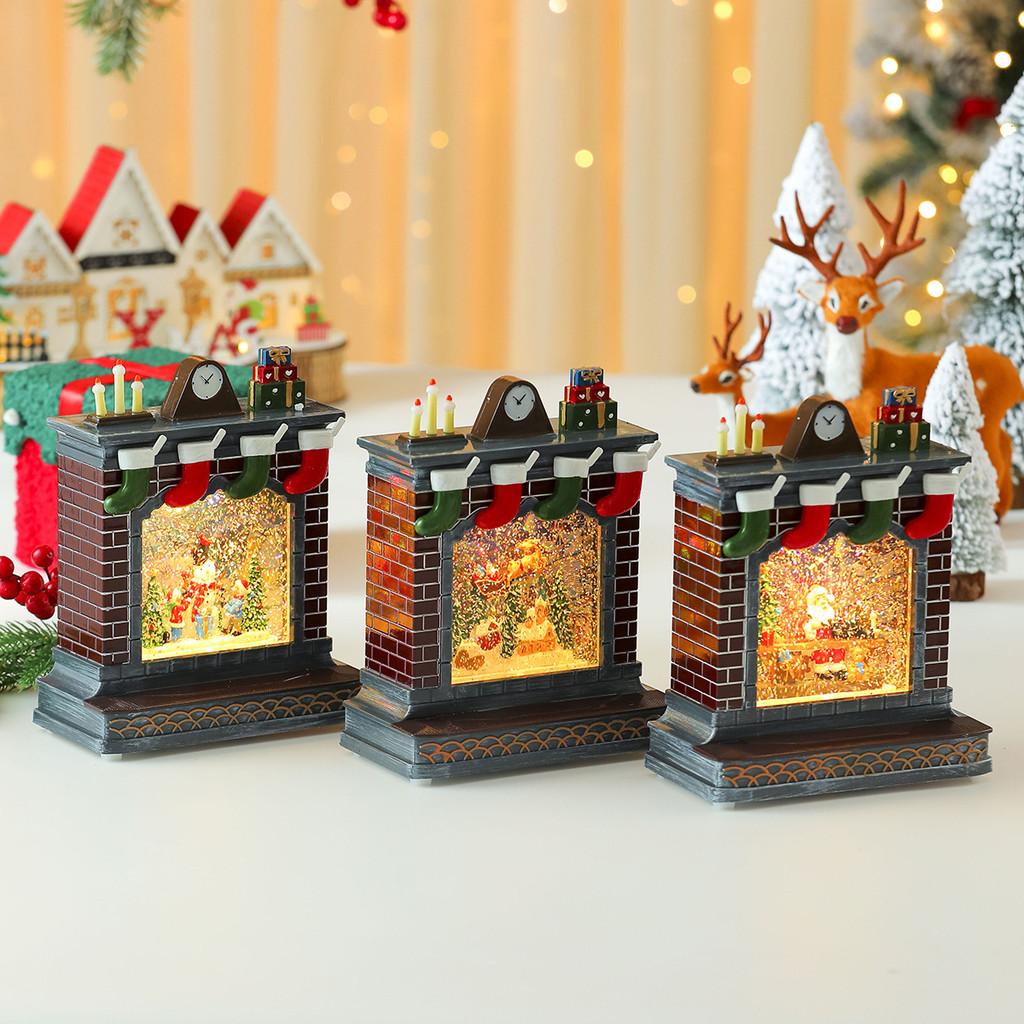 Music Ornament Fireplace Box With Snowman And Reindeer Christmas Gift Decor
