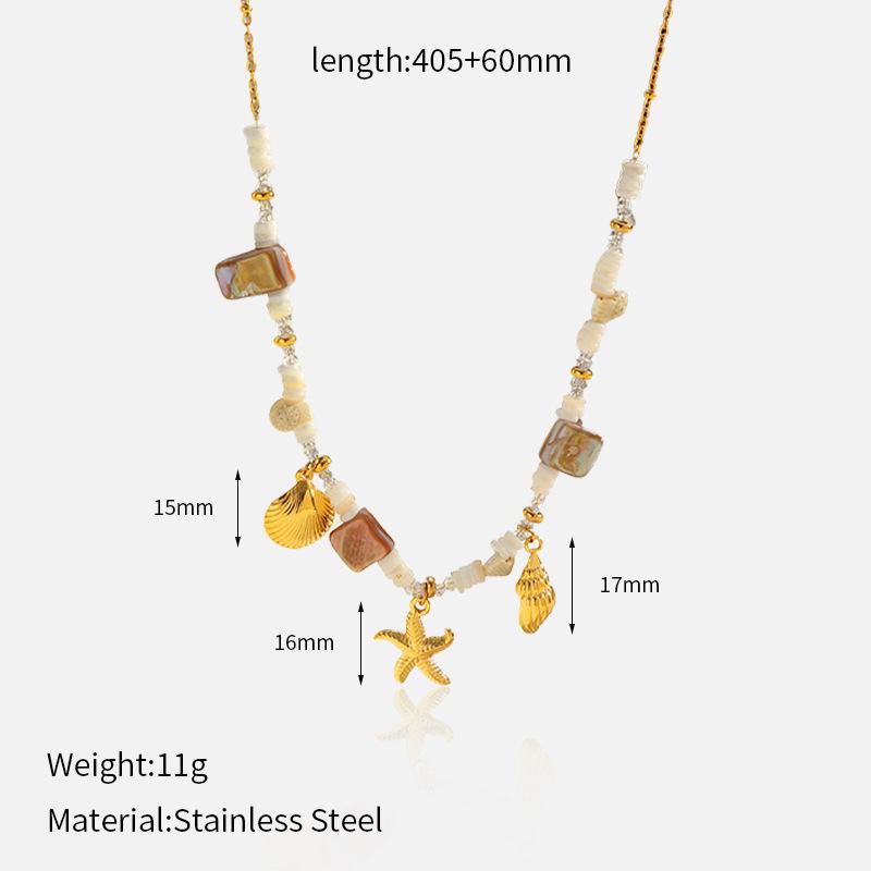 European and American ocean-style shell star pendant, titanium steel necklace and bracelet set, fashionable stainless steel jewelry, ocean series