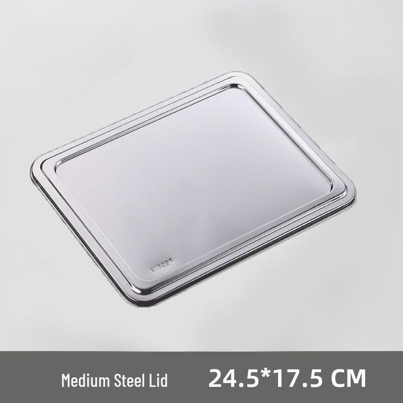 WUHE Stainless Steel 3-Compartment Square Dinner Plate with Steel Lid