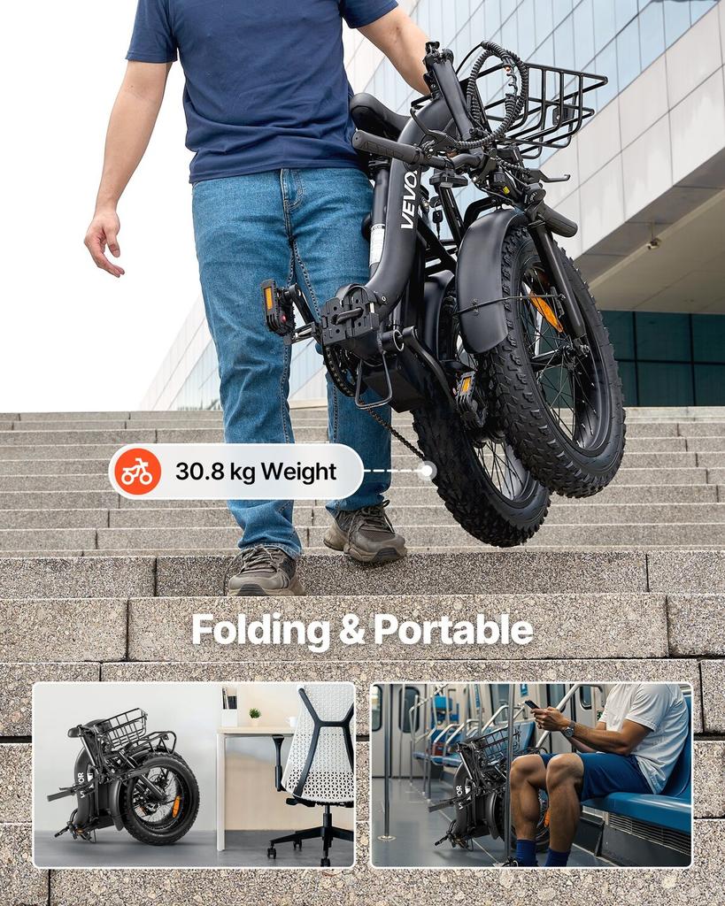 Electric Bike, 250W Folding Electric Bicycle for Adults with 25Ah Large Removable Battery, 36V 25 Km/h Brushless Motor, Up To 70 Km Max Range,