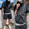 Summer Cargo Style Set Men's Casual Hooded Solid Short Sleeve T-shirt Shorts Loose Handsome Sweatshirt Suit